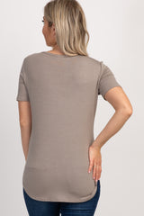 Taupe Solid Button Front Maternity Top