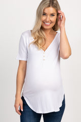 White Solid Button Front Maternity Top