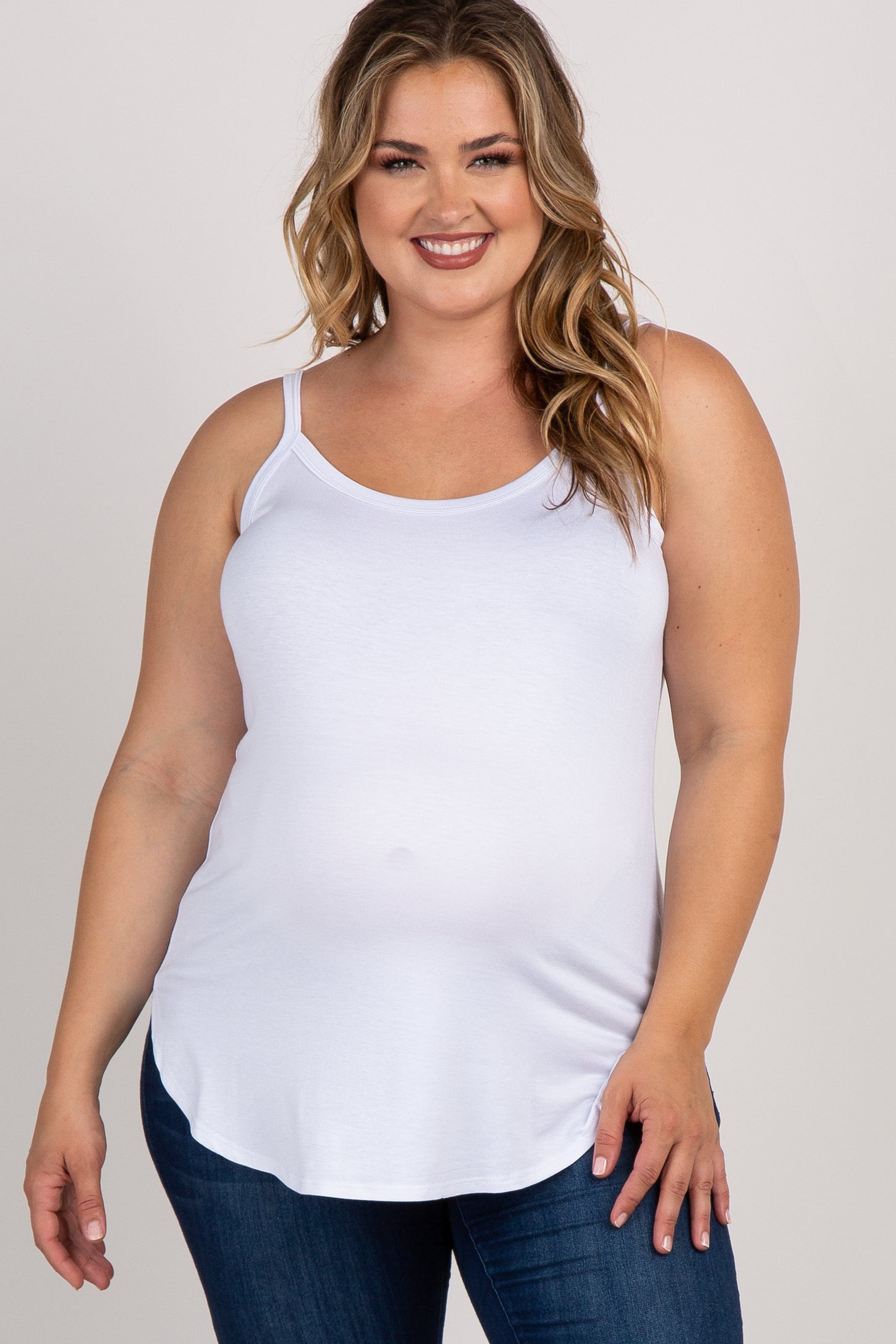 White Solid Sleeveless Plus Maternity Tank Top