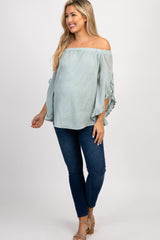 Light Blue Off Shoulder Ruffle Sleeve Maternity Top