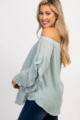 Light Blue Off Shoulder Ruffle Sleeve Maternity Top