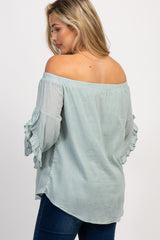 Light Blue Off Shoulder Ruffle Sleeve Maternity Top