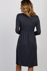Charcoal Twist Front 3/4 Sleeve Dress