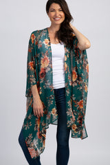 PinkBlush Green Floral Chiffon Draped Front Maternity Cover Up