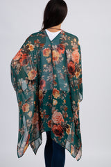 PinkBlush Green Floral Chiffon Draped Front Cover Up