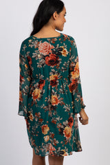 PinkBlush Forest Green Floral Chiffon Maternity Wrap Dress