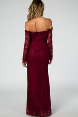 PinkBlush Burgundy Lace Off Shoulder Long Sleeve Maternity Maxi Dress