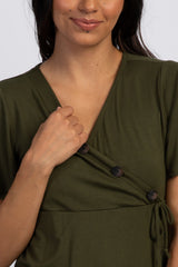 PinkBlush Olive Short Sleeve Button Accent Wrap Nursing Top