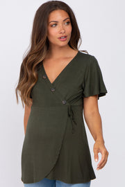 PinkBlush Olive Short Sleeve Button Accent Maternity/Nursing Wrap Top