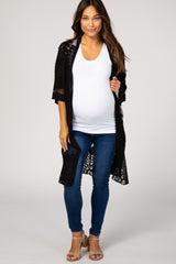 Black Lace Mesh 3/4 Sleeve Maternity Cover Up