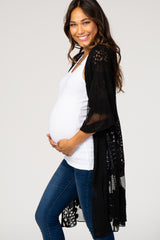 Black Lace Mesh 3/4 Sleeve Maternity Cover Up