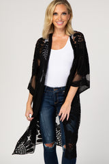 Black Lace Mesh 3/4 Sleeve Maternity Cover Up