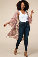 Mauve Lace Mesh 3/4 Sleeve Cover Up