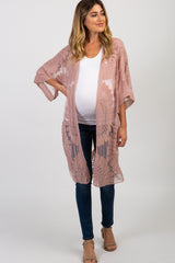 Mauve Lace Mesh 3/4 Sleeve Maternity Cover Up