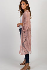 Mauve Lace Mesh 3/4 Sleeve Cover Up