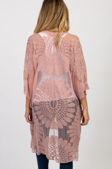 Mauve Lace Mesh 3/4 Sleeve Maternity Cover Up