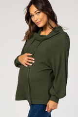 Olive Green Waffle Knit Wide Funnel Neck Maternity Top