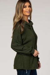 Olive Green Waffle Knit Wide Funnel Neck Top