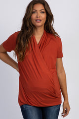 PinkBlush Rust Pleated Wrap Accent Maternity/Nursing Top