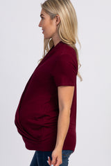 PinkBlush Burgundy Pleated Wrap Accent Maternity/Nursing Top
