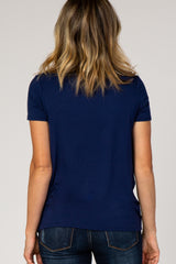 PinkBlush Navy Pleated Wrap Accent Nursing Top