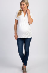 PinkBlush Ivory Pleated Wrap Accent Maternity/Nursing Top