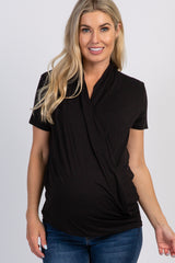 PinkBlush Black Pleated Wrap Accent Maternity/Nursing Top