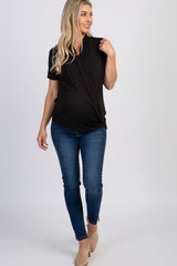 PinkBlush Black Pleated Wrap Accent Maternity/Nursing Top