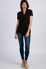 PinkBlush Black Pleated Wrap Accent Nursing Top