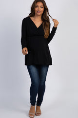 PinkBlush Black Long Sleeve Wrap Front Maternity Nursing Top