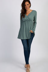 PinkBlush Olive Green Long Sleeve Wrap Front Nursing Top