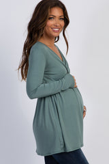 PinkBlush Olive Green Long Sleeve Wrap Front Maternity Nursing Top