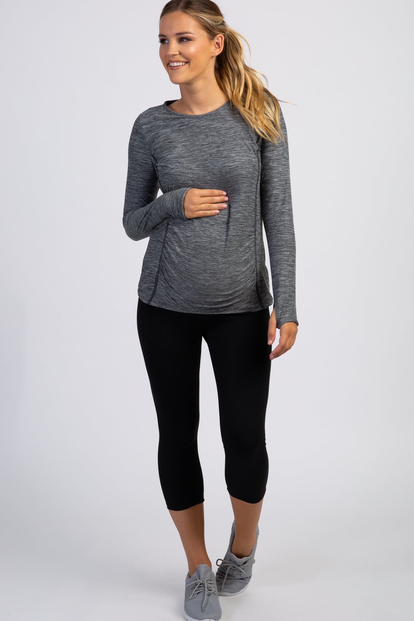PinkBlush Heather Grey Ruched Long Sleeve Maternity Active Top