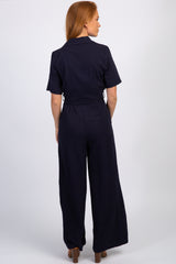 Navy Short Sleeve Collared Utility Jumpsuit