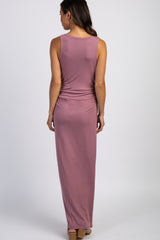 PinkBlush Mauve Solid Sleeveless Fitted Maternity Maxi Dress