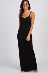 PinkBlush Black Ribbed Empire Waist Cami Maxi Dress