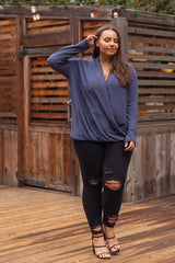 PinkBlush Navy Blue Draped Wrap Plus Nursing Top