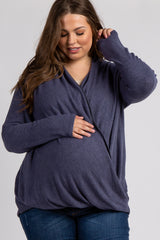 PinkBlush Navy Blue Draped Wrap Plus Maternity Nursing Top
