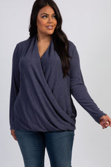 PinkBlush Navy Blue Draped Wrap Plus Nursing Top