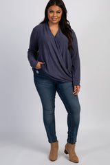 PinkBlush Navy Blue Draped Wrap Plus Nursing Top