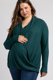 PinkBlush Forest Green Draped Knit Plus Maternity Wrap Top