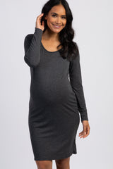 PinkBlush Charcoal Solid Fitted Long Sleeve Maternity Dress