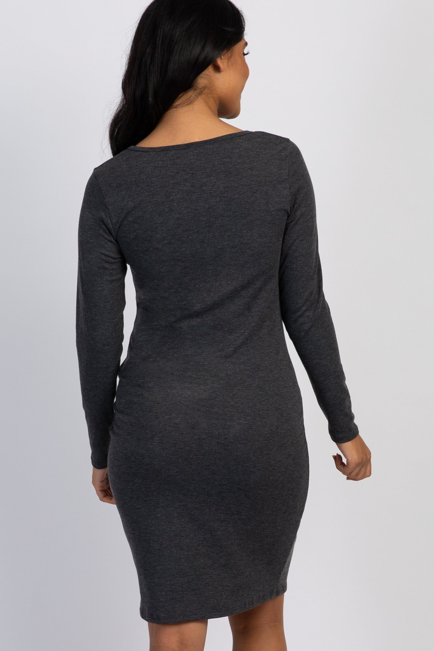 PinkBlush Charcoal Solid Fitted Long Sleeve Maternity Dress