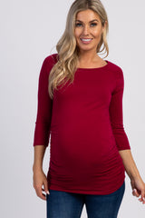 PinkBlush Burgundy Basic Ruched Fitted Maternity Top