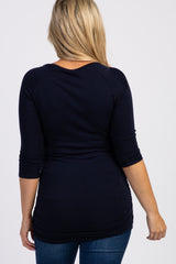 PinkBlush Navy Blue Basic Ruched Fitted Maternity Top