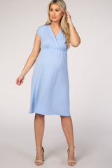 PinkBlush Light Blue Draped Maternity/Nursing Dress