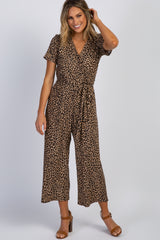 Brown Leopard Short Sleeve Tie Maternity Jumpsuit