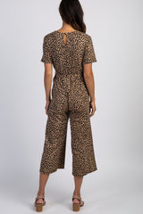 Brown Leopard Short Sleeve Tie Maternity Jumpsuit