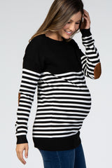 PinkBlush Black Striped Elbow Patch Knit Maternity Sweater