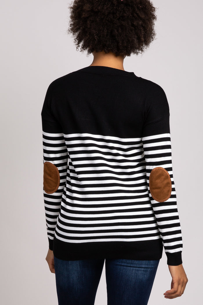 PinkBlush Black Striped Elbow Patch Knit Sweater
